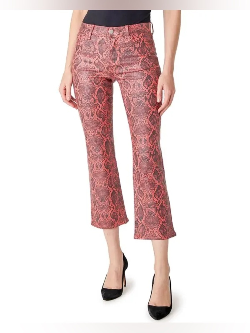 J Brand Selena Mid-Rise Crop Bootcut Jeans in a "Coated Kalani boa print